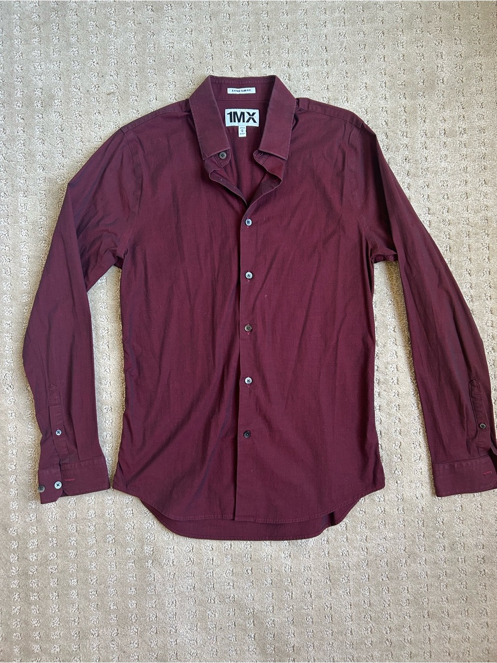 Men’s Express  1MX Extra Slim Fit Dress Shirt Burgundy Maroon M 15-15.5